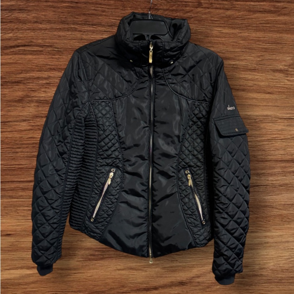 Skea vintage luxury black quilted ski jacket  SZ 6 Black